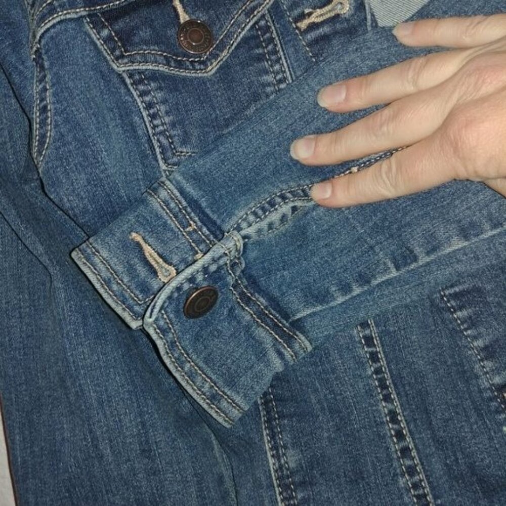 Old Navy Women's Size XS Rock Star Denim Jacket Medium Wash Blue Jean Button Up - Picture 8 of 8